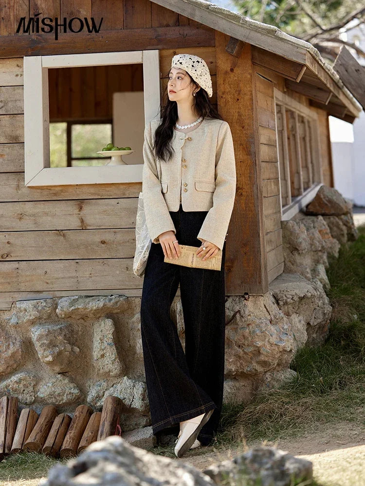 MISHOW Fashion Xiaoxiangfeng Long Sleeve Jacket Women's Spring New High End Temperament Button Tops Short Coat Girl MXE11W0713