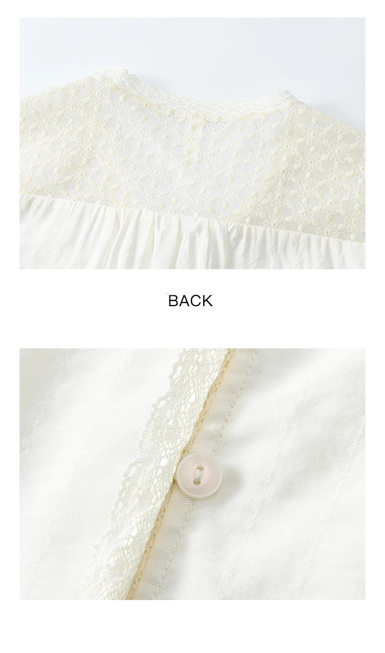 MISHOW Lace Patchwork Shirt for Women Spring 2025 V-neck with Fungus Edge Lace-up Chiffon Top Petal Sleeve Shirts MXE13X1713