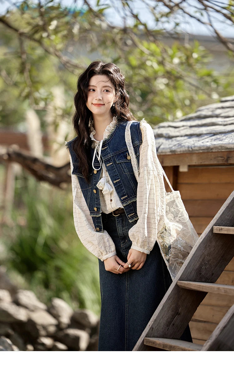 MISHOW Office Lady Spring Vest Female New Sleeveless Round Neck Raw Edge Denim Vests Women Fashion Retro Coat Woman MXE12W0710