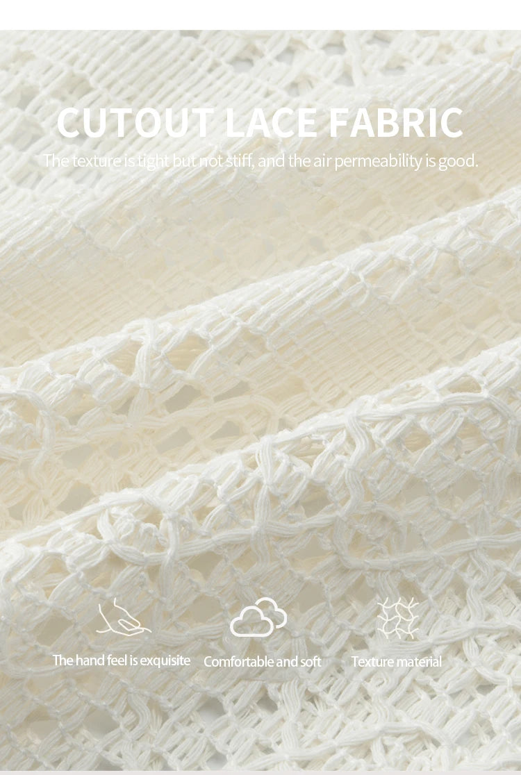 MISHOW Bohemian Lace Hollow Top for Women 2025 Autumn Hem Tassel Lace Breathable Top Beige White Casual Knitted Tops MXE41X2466