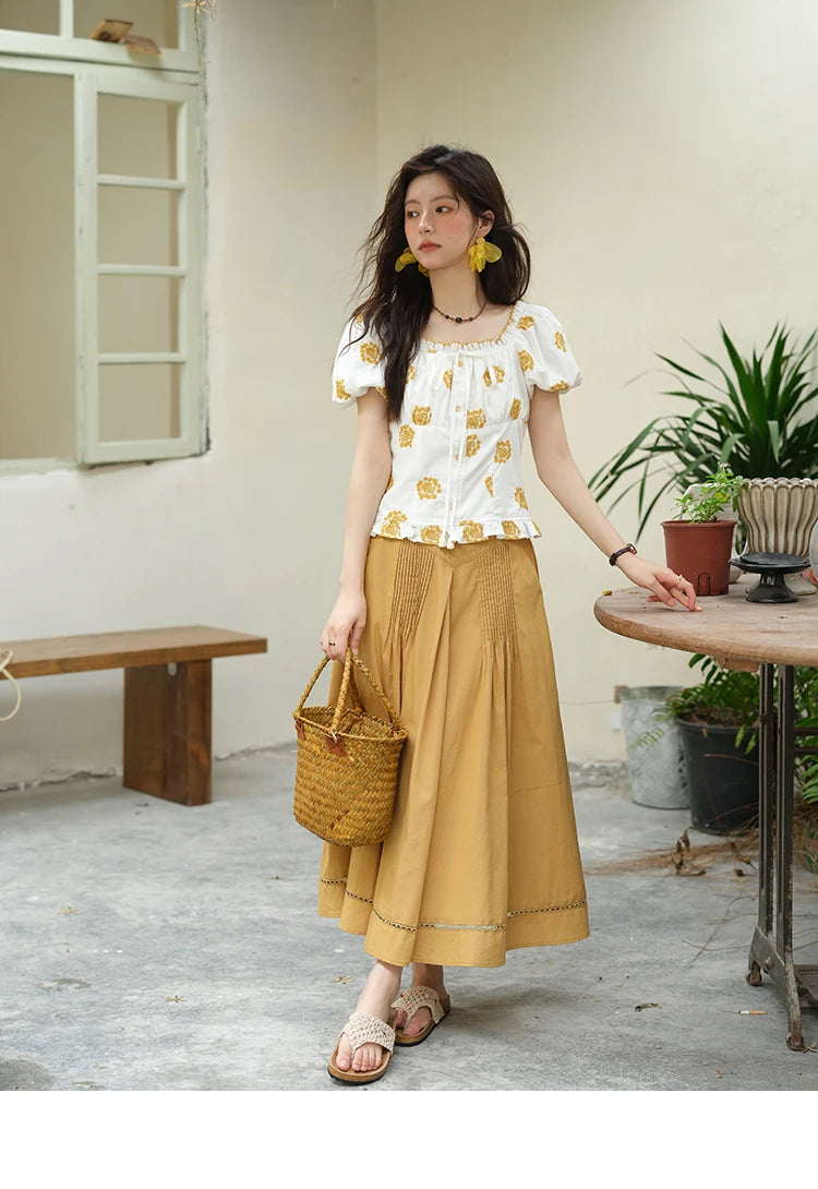 MISHOW Fashion High Waist Skirts for Woman 2025 Summer New Ladies Casual Pocket Bottom Spliced Hollow Out Lace Skirts MXE35B0724