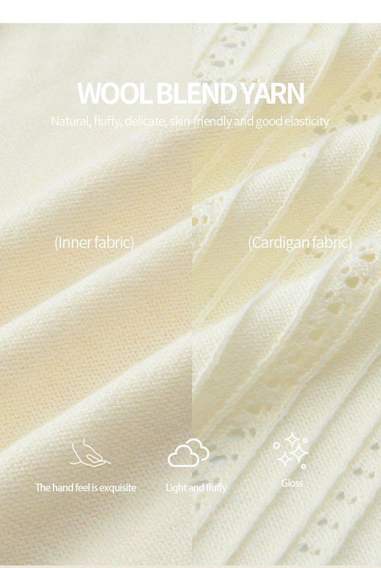 MISHOW Woman Apricot Knit Two-piece Set Wool 2025 Autumn Retro Long Sleeves Cardigan With Camisole Vest Casual Outfit MXE43T0726