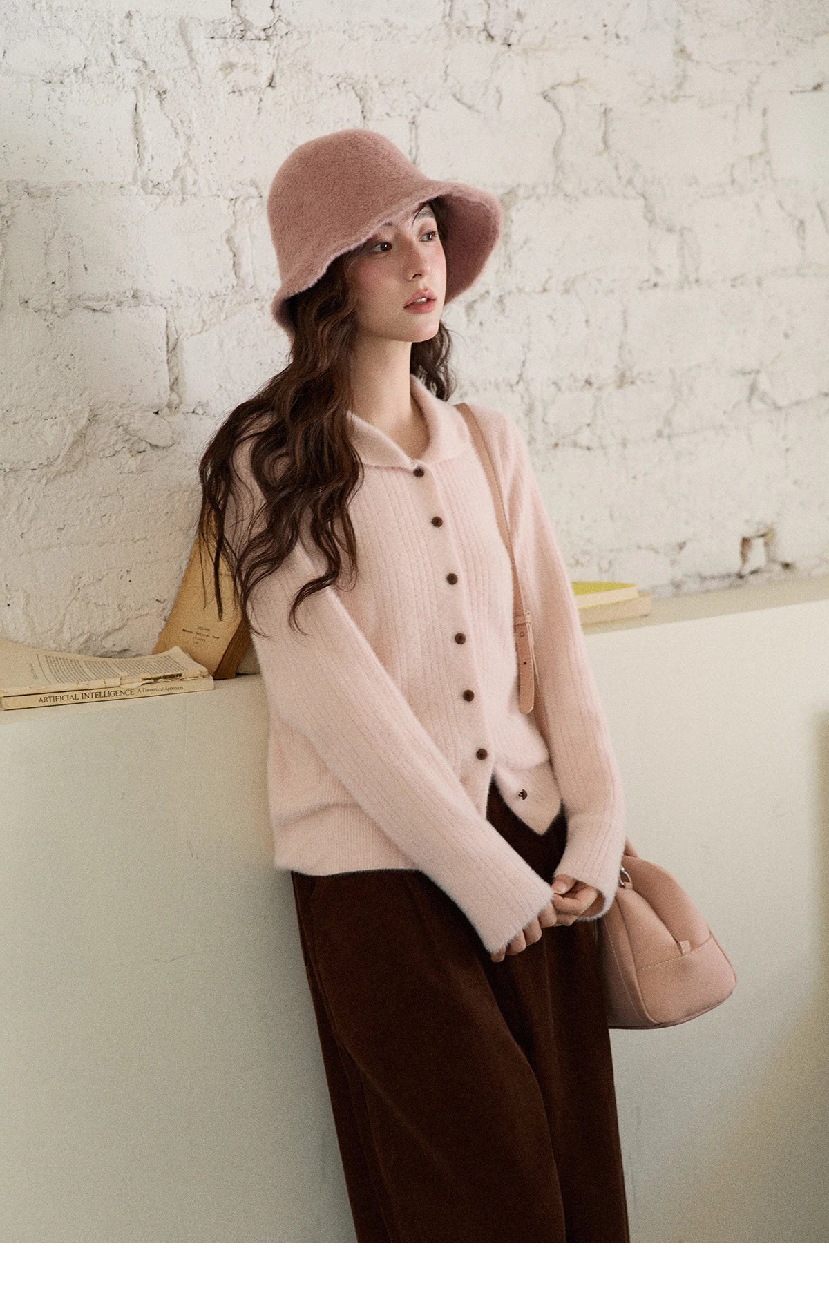 MISHOW Woman Yellow Cardigan 2025 Winter Imitation Mink Fur Knitted Cardigan Turn-down Collar Long Sleeves Soft Top MXE89Z2671