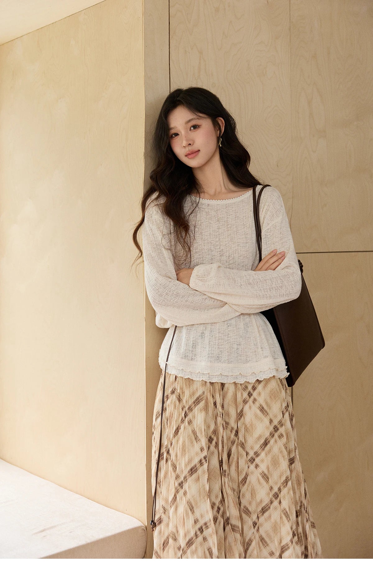 MISHOW Women's Lace Trim Boat Neck Knitted Tops with Belt 2026 Spring Micro Transparent Loose Casual Thin Sweater MXF13Z3002