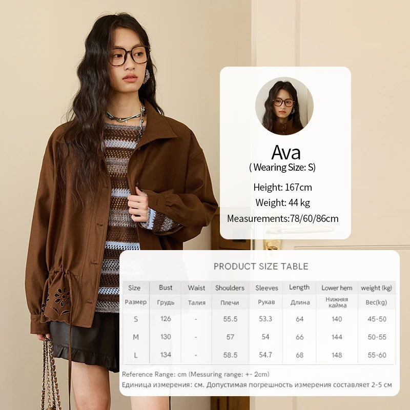 MISHOW Hollow Embroidered Trench for Women Autumn 2025 Drawstring Waist Coffee Jacket Lapel Single Breasted Coat MXE48W0855