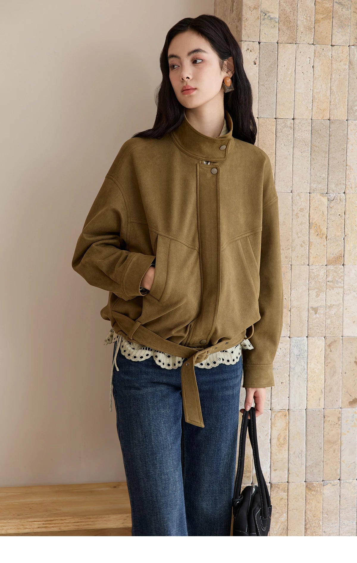 MISHOW Retro Jacket Women 2025 Autumn Winter Warm Stand Collar Casual Jacket Slim Design Zipper Jacket Woman Clothes MXE49W0853