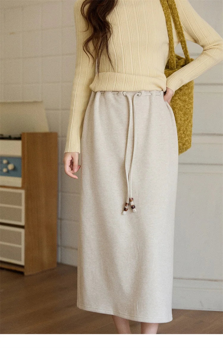 MISHOW Woman Brown Skirt 2025 Retro High Waist Loose Fitting Half Body Skirt with Back Split Straight Leg Long Skirt MXE90B2447