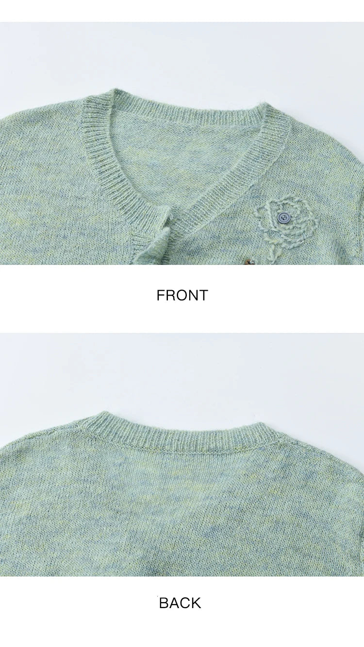 MISHOW Knitted Cardigan Women 2025 Autumn French Style Flower Embroidered V-neck Cardigan Luxury Long-sleeved Top MXE47Z2498