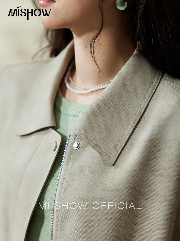 MISHOW Minimalist Short Jacket for Women Spring 2025 Casual Lapel Jacket Zipper Elastic Hem Solid Coats Streetwear MXE13W0715