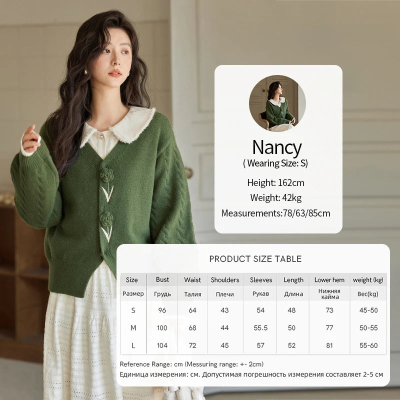 MISHOW Cardigan V-neck Women Three-Dimensional Flowers 2024 Fall Gentle Soft Knitted Sweaters Women Short Tops MXD36Z0894