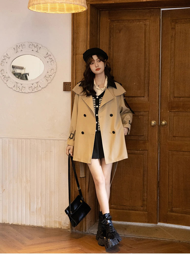 MISHOW Trench Coats for Women Autumn Korean Office Lady Polo Collar Patchwork Long Mid-length Jacket Female Outerwear MXB33W0399
