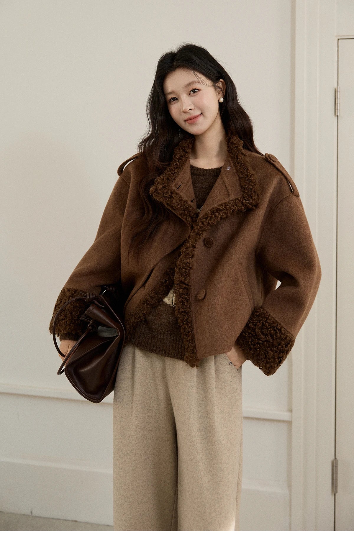 MISHOW Women's Brown Knitted Sweater 2025 Autumn Winter Cat Pattern Jacquard Crew Neck Sweaters Loose Pullover Tops MXE94Z2991