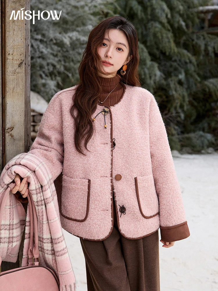 MISHOW Cotton Padded Warm Jacket Women 2025 Thickened Fur O-neck Coat Fold Over Contrasting Cuffs Windproof Outerwear MXE92W0986