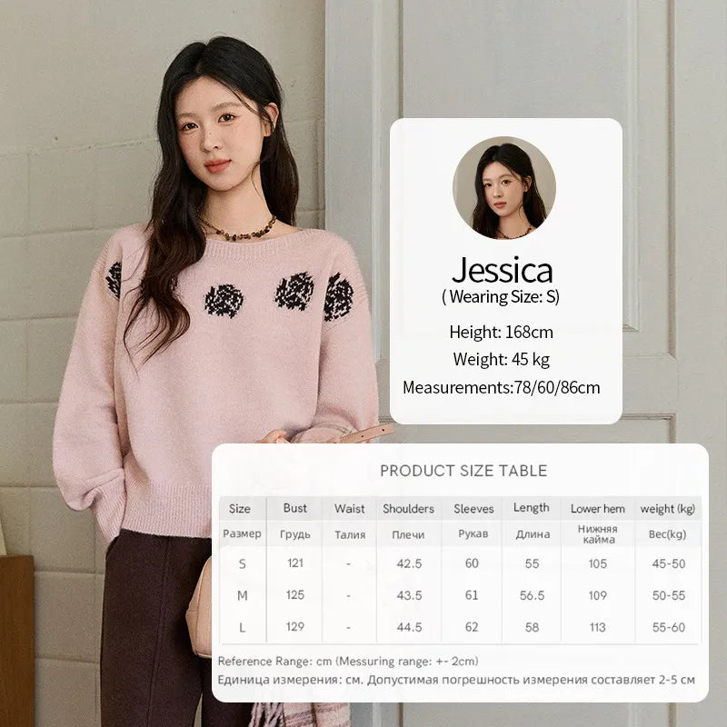 MISHOW Pink Jacquard Sweater for Women Fall Winter 2025 Lantern Sleeve Tops Shoulder Drop Thickened Knitted Sweater MXE91Z2775