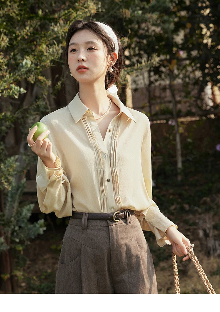 MISHOW Wave Striped Single Breasted Shirt for Women Spring 2025 Shell Buttons Solid Shirts Loose Commuter Outerwear MXE16C0422