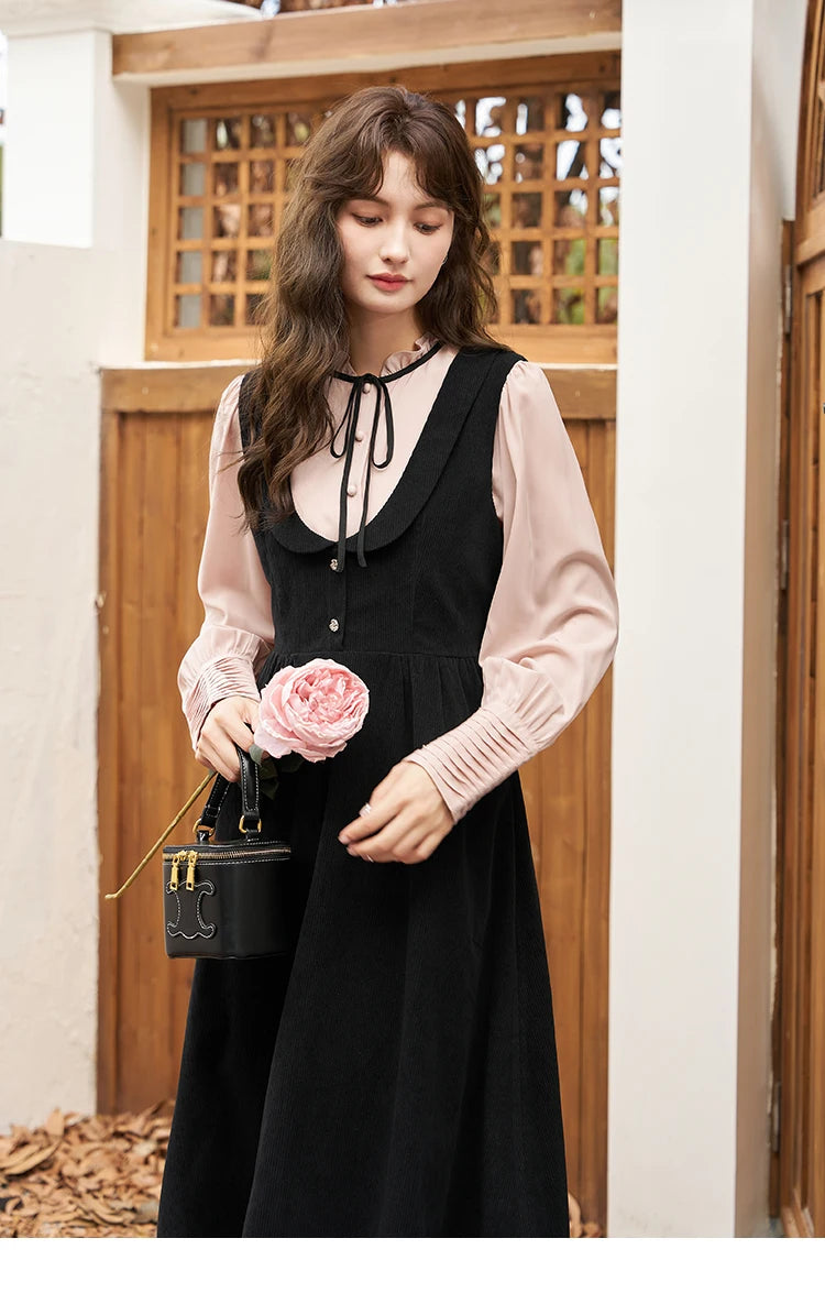 MISHOW French Vintage Strap Dress Autumn 2025 A-LINE U-Neck Sleeveless Black Temperament Pullover Mid-Calf Dresses MXC43L1570
