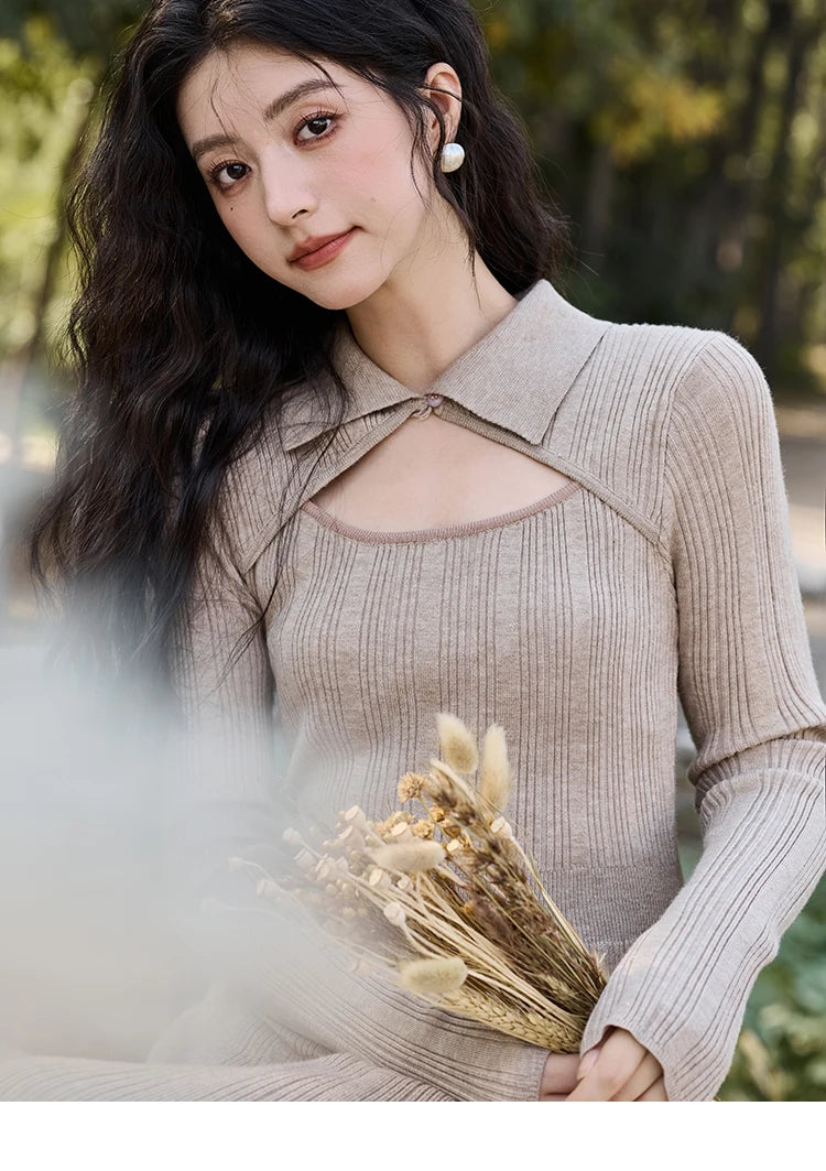 MISHOW Women’s Sweater Top Dress Separately 2024 Fall Winter Fashion Imitation Mink Fur Sweet Coat Knitted Dress MXD45L2043