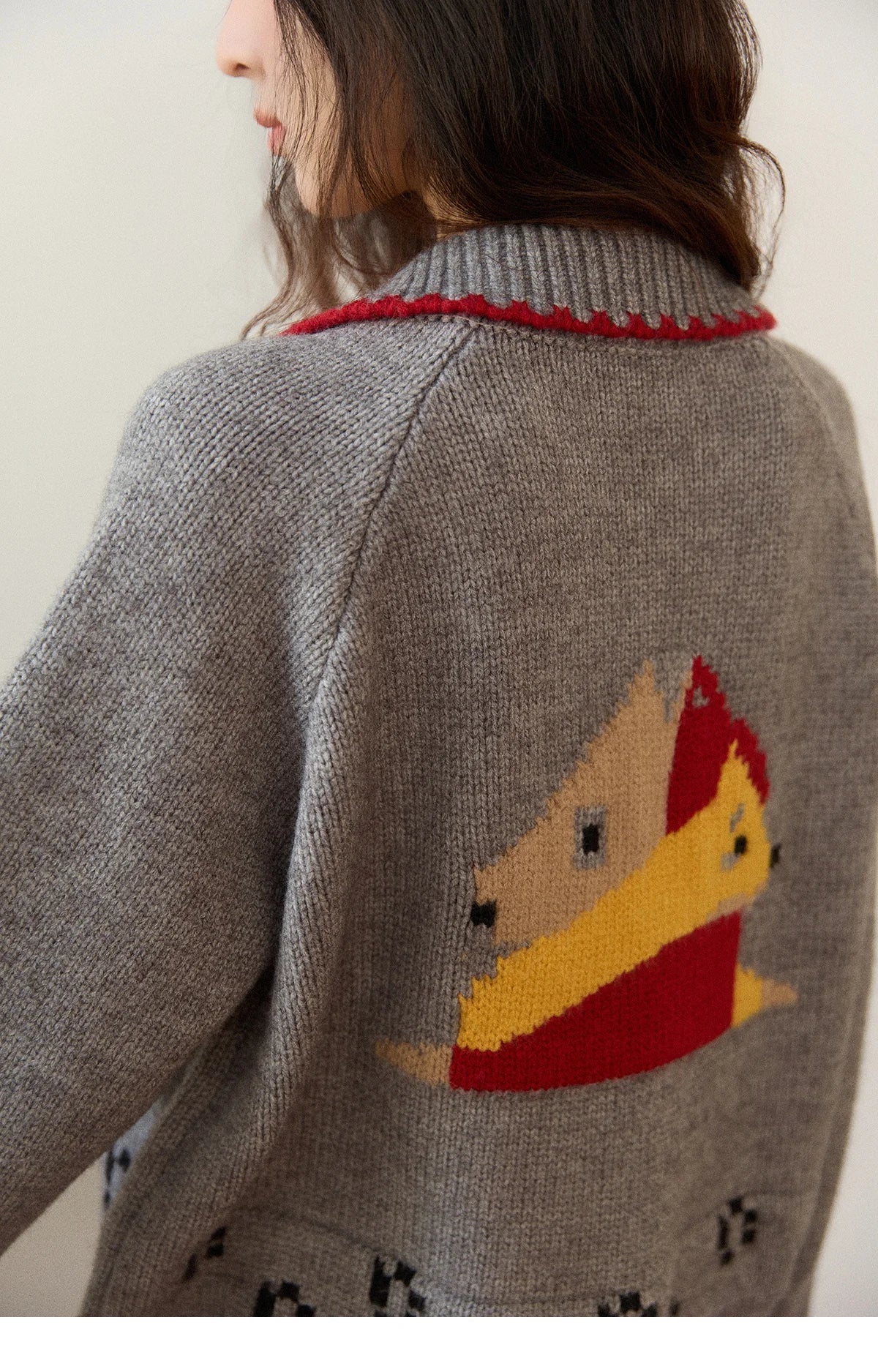 MISHOW Dog Cartoon Jacquard Knitted Cardigan for Women 2025 Loose Retro Turn-down Collar Casual Women's Sweaters MXE86Z2727