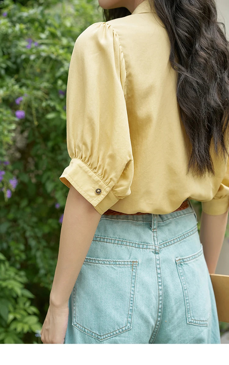 MISHOW Women's Short Sleeve Shirt Summer Thin Casual Simple Loose Elegant Blouses for Women 2024 Fashion Lapel Tops MXD28C0247