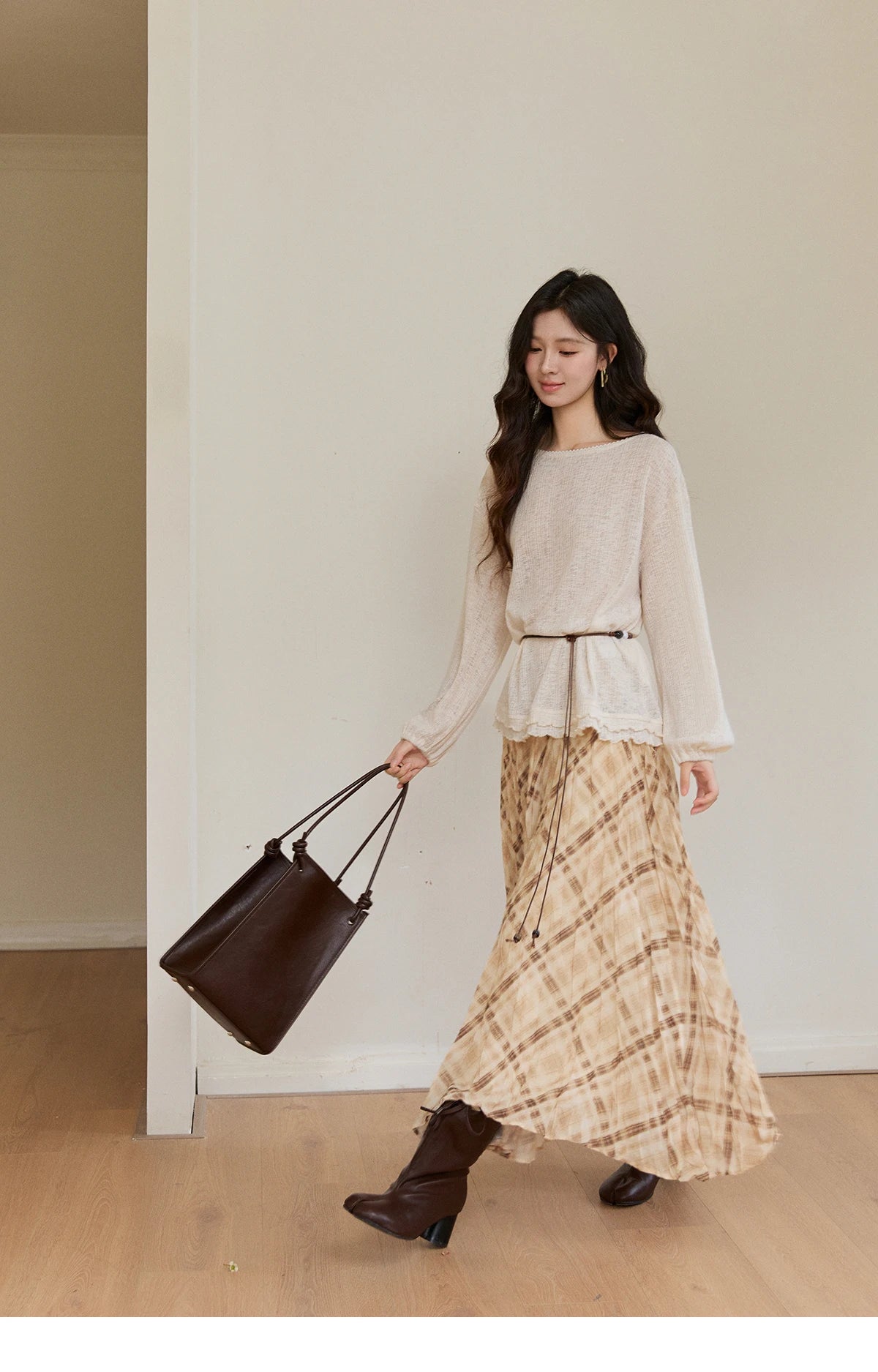 MISHOW Women's Lace Trim Boat Neck Knitted Tops with Belt 2026 Spring Micro Transparent Loose Casual Thin Sweater MXF13Z3002