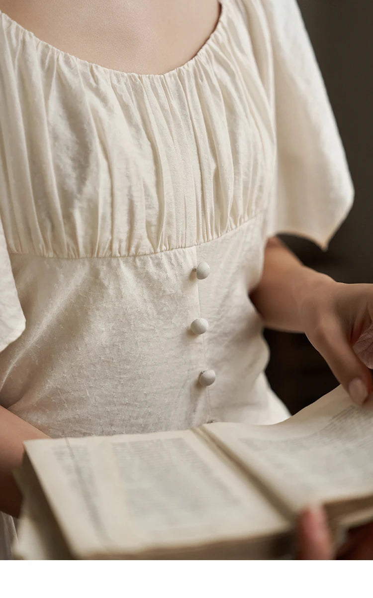 MISHOW Women's Elegant Dress 2023 Summer French A-LINE Butterfly Sleeve Square Collar Solid Lace-up Waist Dresses MXC38L1407