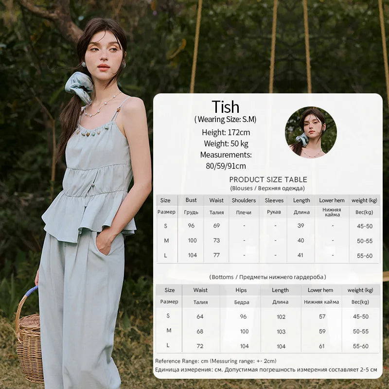 MISHWO Office Lady Summer Camisole Pant Sets for Women 2025 Solid Sleeveless Tops High Waist Loose Pants Female New MXE33T0547