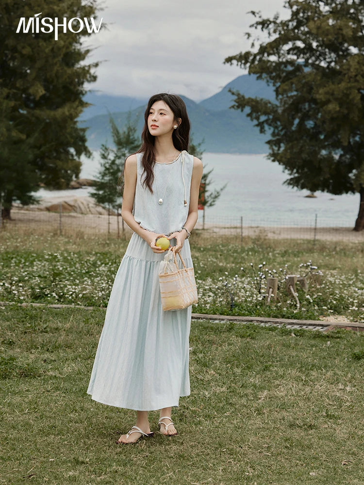 MISHOW Casual Vest Skirt Sets for Women Summer 2025 Sleeveless Round Neck Vests Solid Midi Skirts Female Fashion MXE33T0526