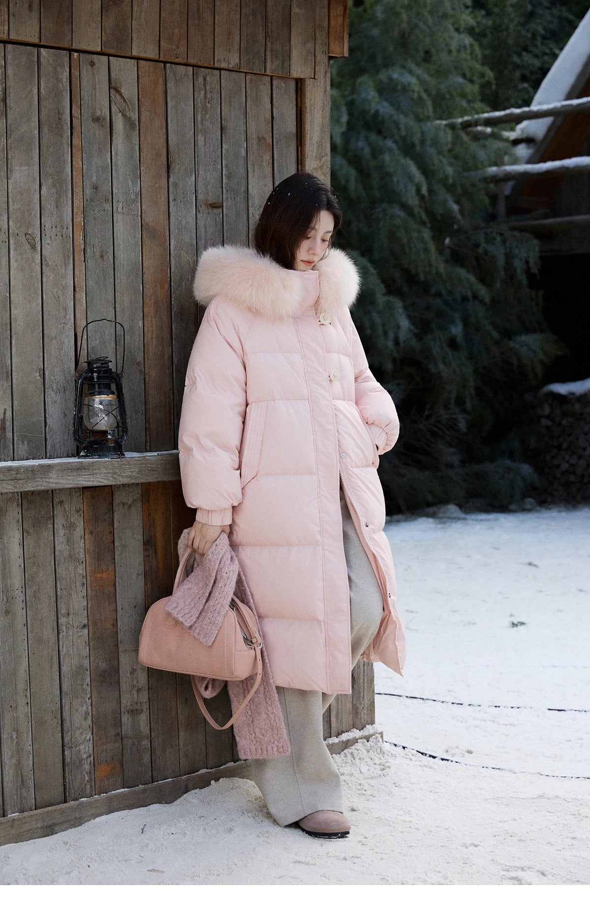 MISHOW Women's Long Down Coats 2025 Winter Fox Fur Collar 90% White Duck Down Down Jacket Warm Coat Large Pockets MXD112Y0070