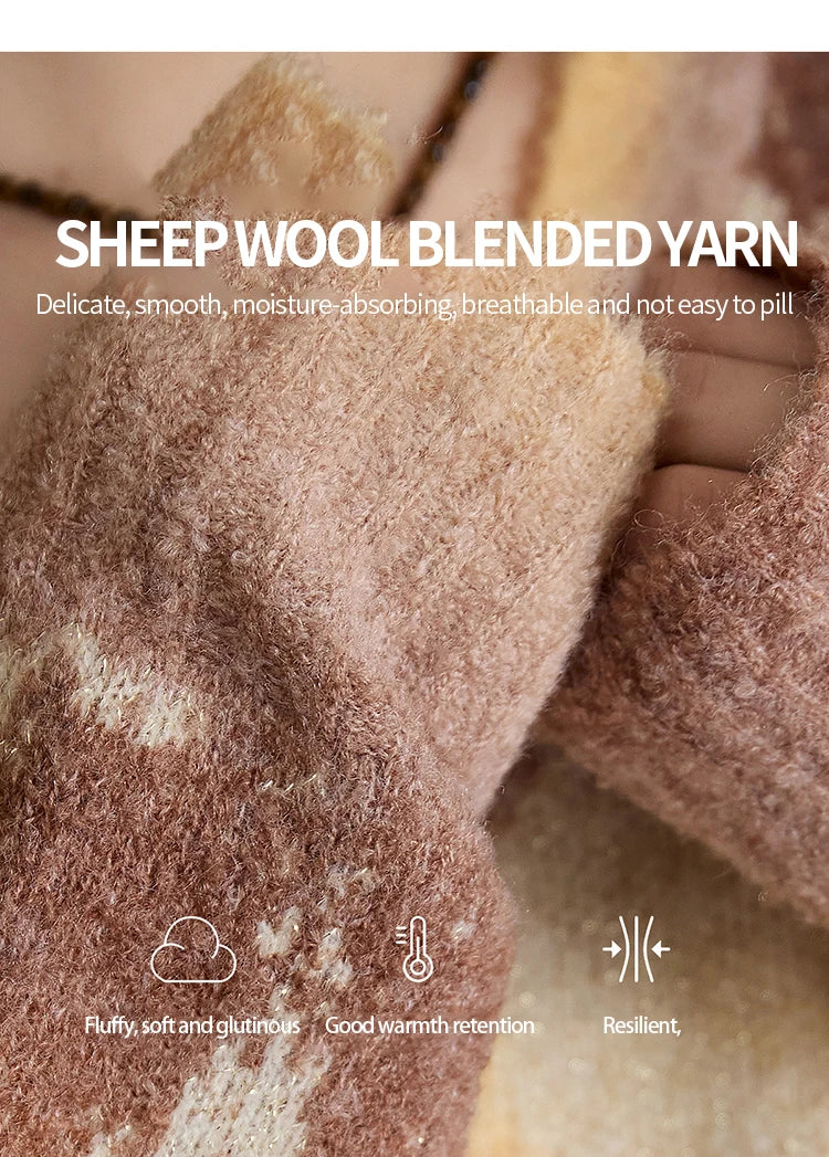 MISHOW Yellow Coffee Gradient Sweater Women 2025 Autumn Winter New V-neck Cable Knit Top Retro Commute Loose Sweater MXE51Z2627