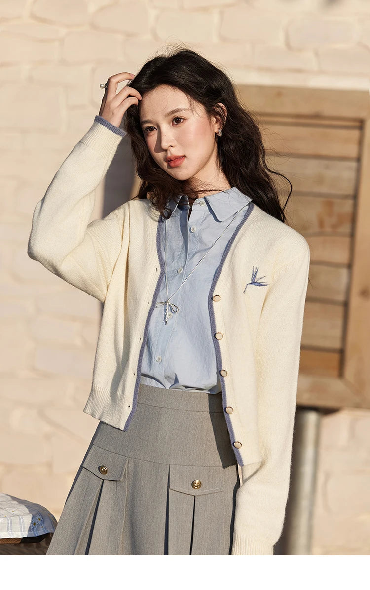 MISHOW Women's 100 Cotton Blue Shirt Spring 2025 Hem Lace Shirt Lapel Collar Commute Top Casual Solid Loose Shirts MXE12C0410