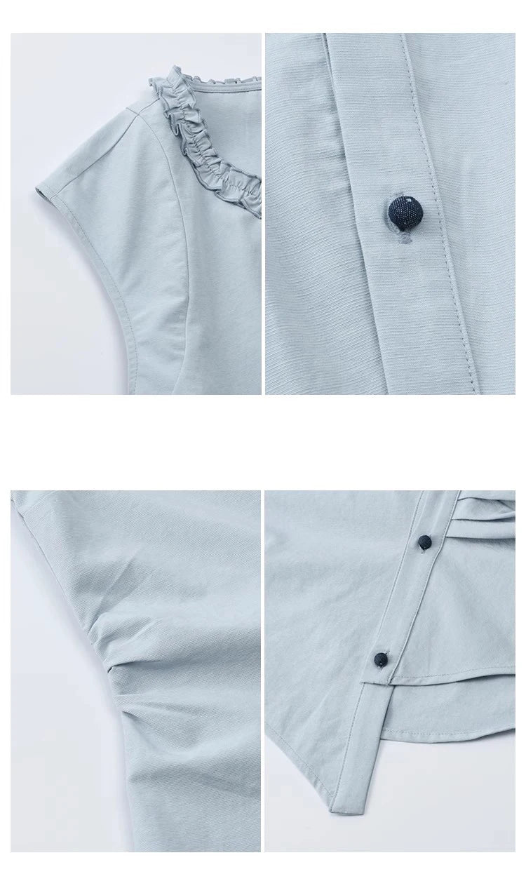 MISHOW Women's Casual Round Neck Shirt 2025 Summer New Office Lady Slim Shirt Sleeveless Button Top Female Clothing MXE38X1864