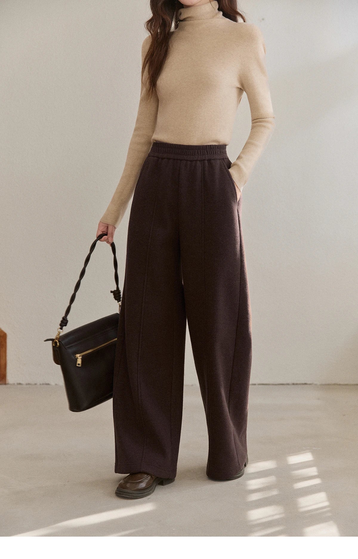 MISHOW High Waist Wide Leg Pants for Women 2025 Winter Casual Loose Thick Fleece Warm Knit Pants Straight Trousers MXE92K1127