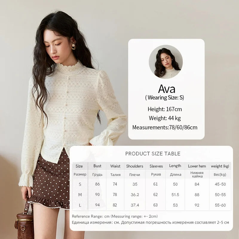 MISHOW Women's Casual Shirt 2025 Autumn Design Sense Elegant Lace Shirt New Half-high Collar Waist Slit Slim Tops MXE48X2501