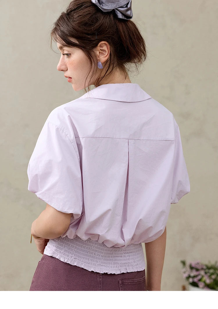 MISHWO Office Lady Solid Blouses Women Summer New 2025 Short Sleeve Turn-down Collar Purple Cotton Shirts Female Thin MXE32X1794