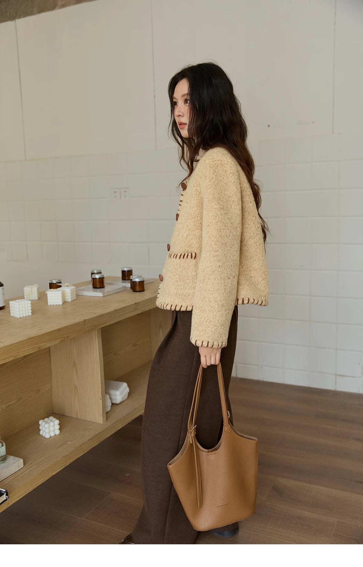 MISHOW Women Winter Jacket 2025 Fashion New Apricot Round Neck Single-breasted Wool Coat Elegant Commuting Short Coat MXE88W0885