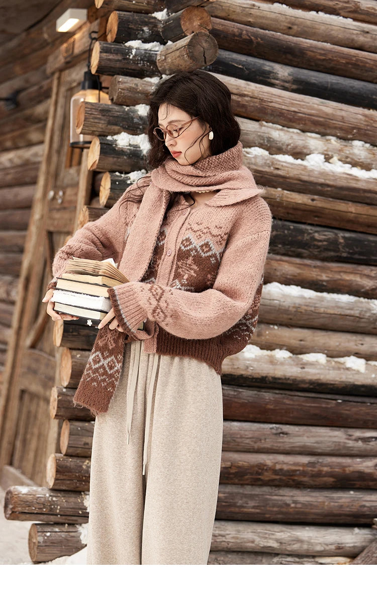 MISHOW Fair Isle Knitting Sweater Christmas Retro Cardigan Women Temperament Turn Down Collar Soft Warm Knitted Coat MXD58Z1036