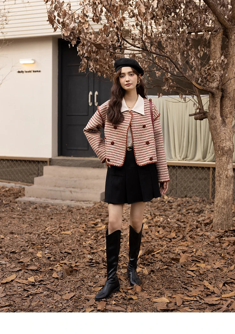 MISHOW Elegant Plaid Wool Blend Short Coat for Women 2024 Autumn Winter Jackets Female Warm Fashion New Outerwears MXB42W0479