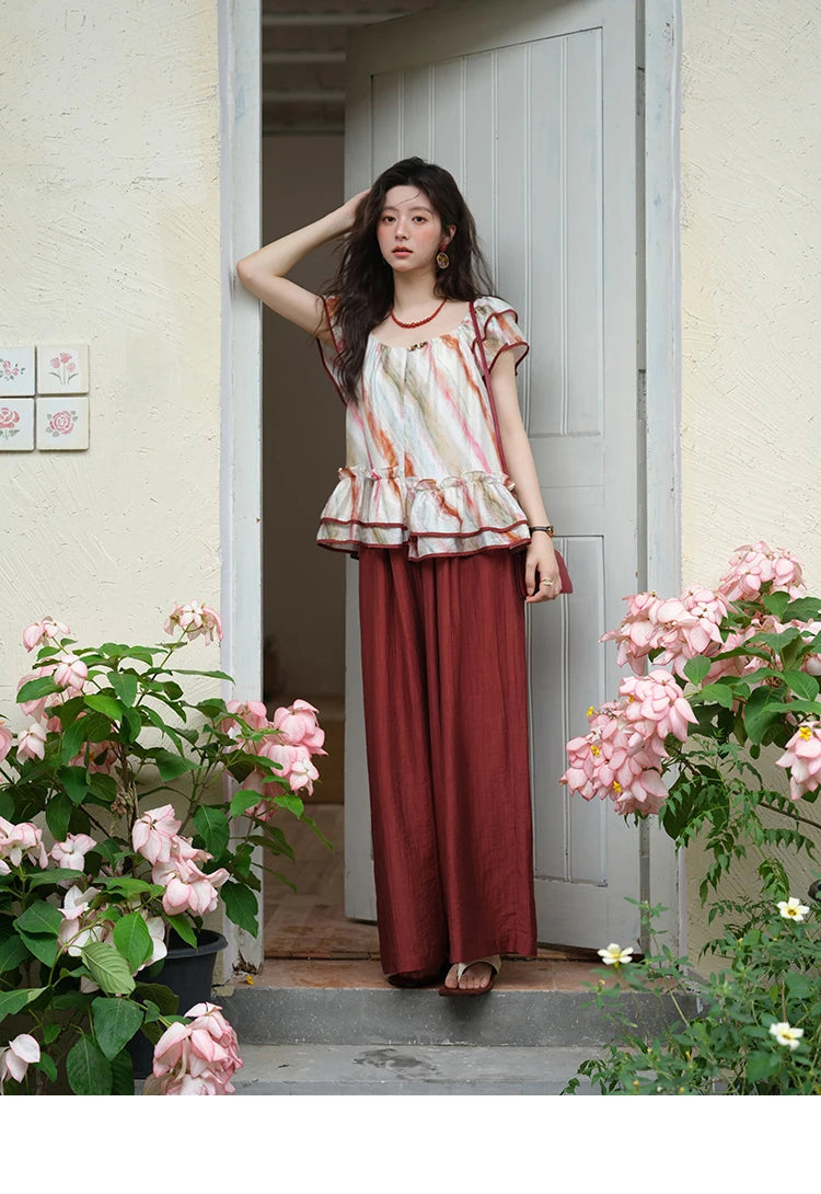 MISHOW Women's Wide Leg Pants 2025 Summer New Office Lady Fashion High Waist Casual Pocket Red Pants Female Clothing MXE38K0952