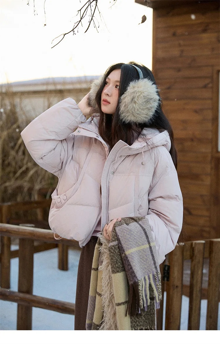 MISHOW Women's Short Coat with 90% White Duck Down Filling Windproof Down-proof Hooded Jacket Lightweight Warm Coat MXE51Y0080