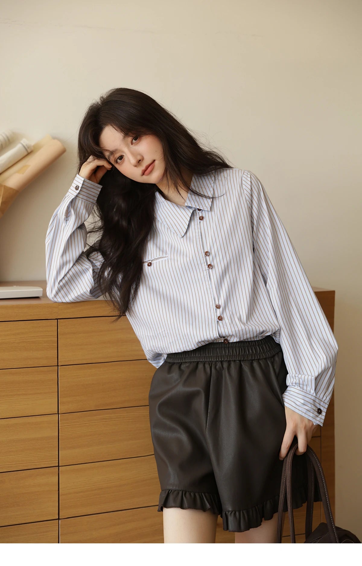 MISHOW Women's Striped Asymmetric Shirt 2025 Autumn New Arrival Vintage Loose Long Sleeve Tops Commuter Woman Clothes MXE42C2375