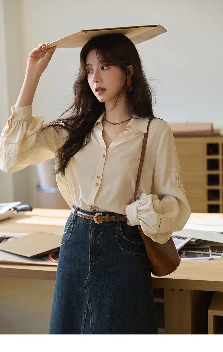 MISHOW High Waist Slim Denim Skirt for Women Autumn 2025 Fashion Pocket Skirt Rear Hem Split Casual Skirt Office Lady MXE41B2379