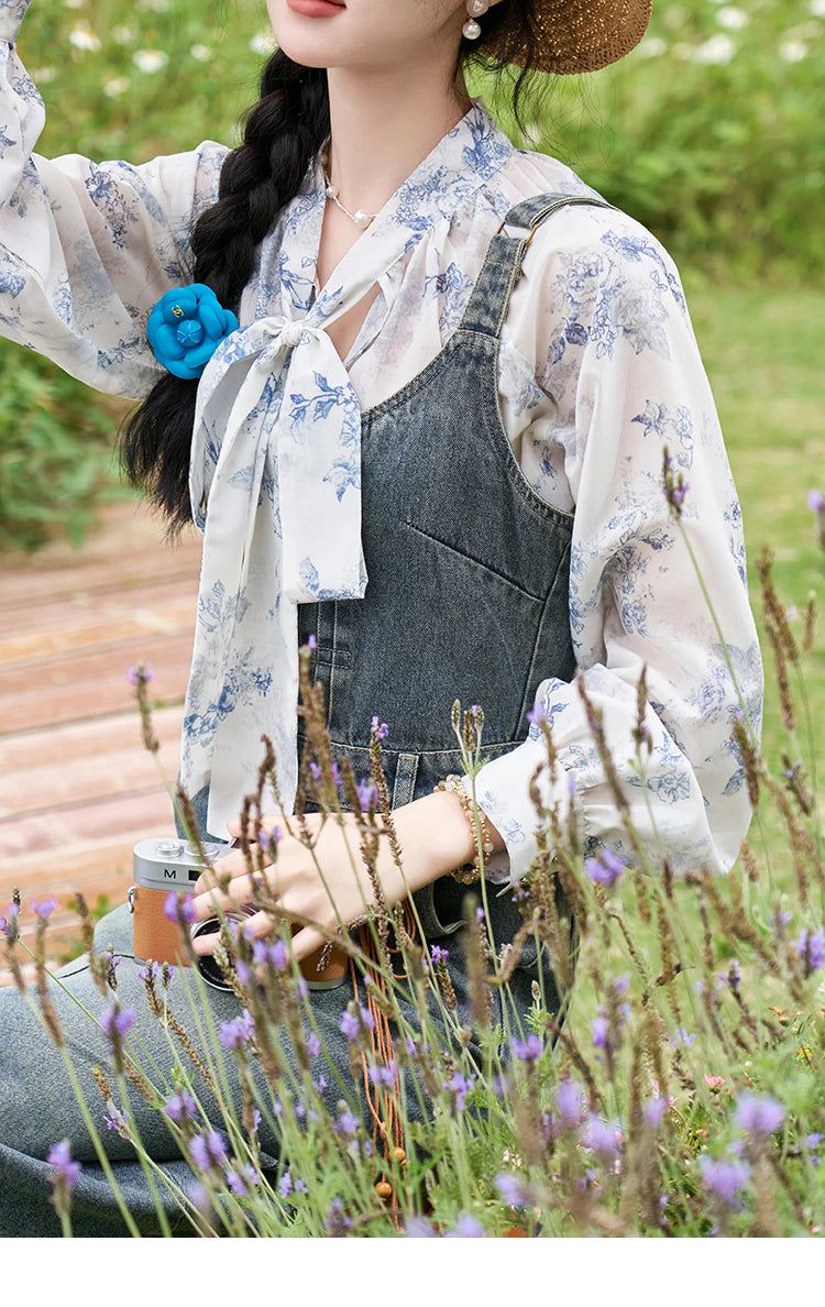 MISHOW Retro Denim Strap Dress for Women Spring Summer 2025 Symmetrical Diagonal Pockets Front Hem Slit Midi Dresses MXD14L1817