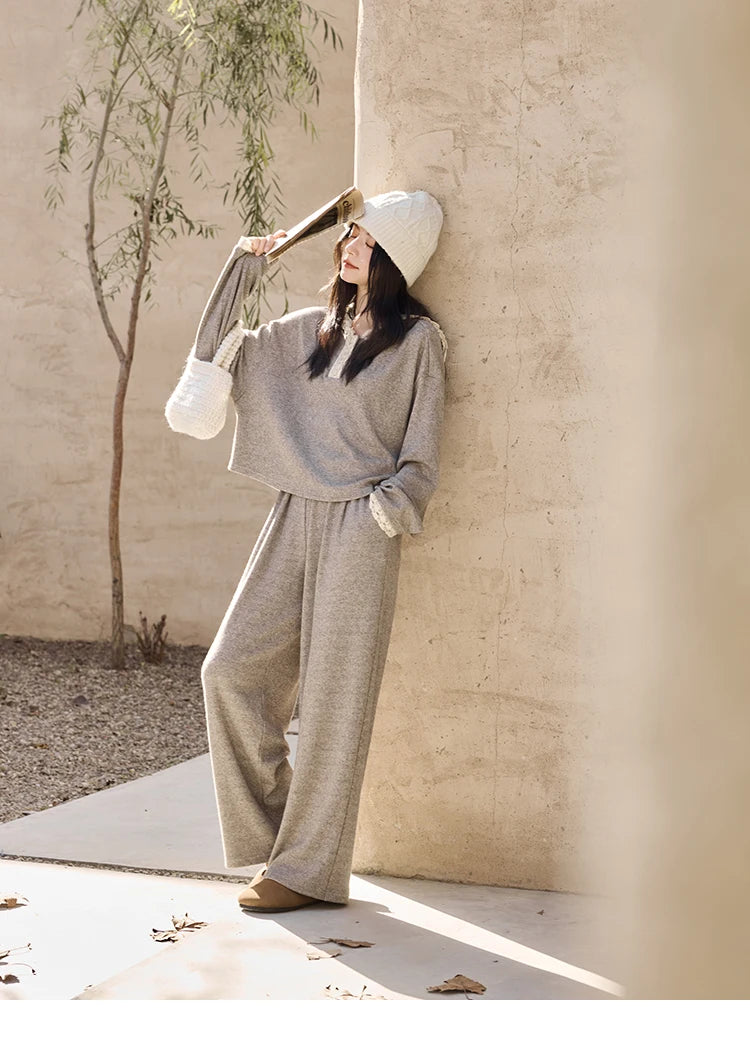 MISHOW Women's Sweatshirt Wide Leg Pants Separately 2025 Fall Winter Lace Splicing Hooded Casual Elastic Waist Pants MXD34V0098