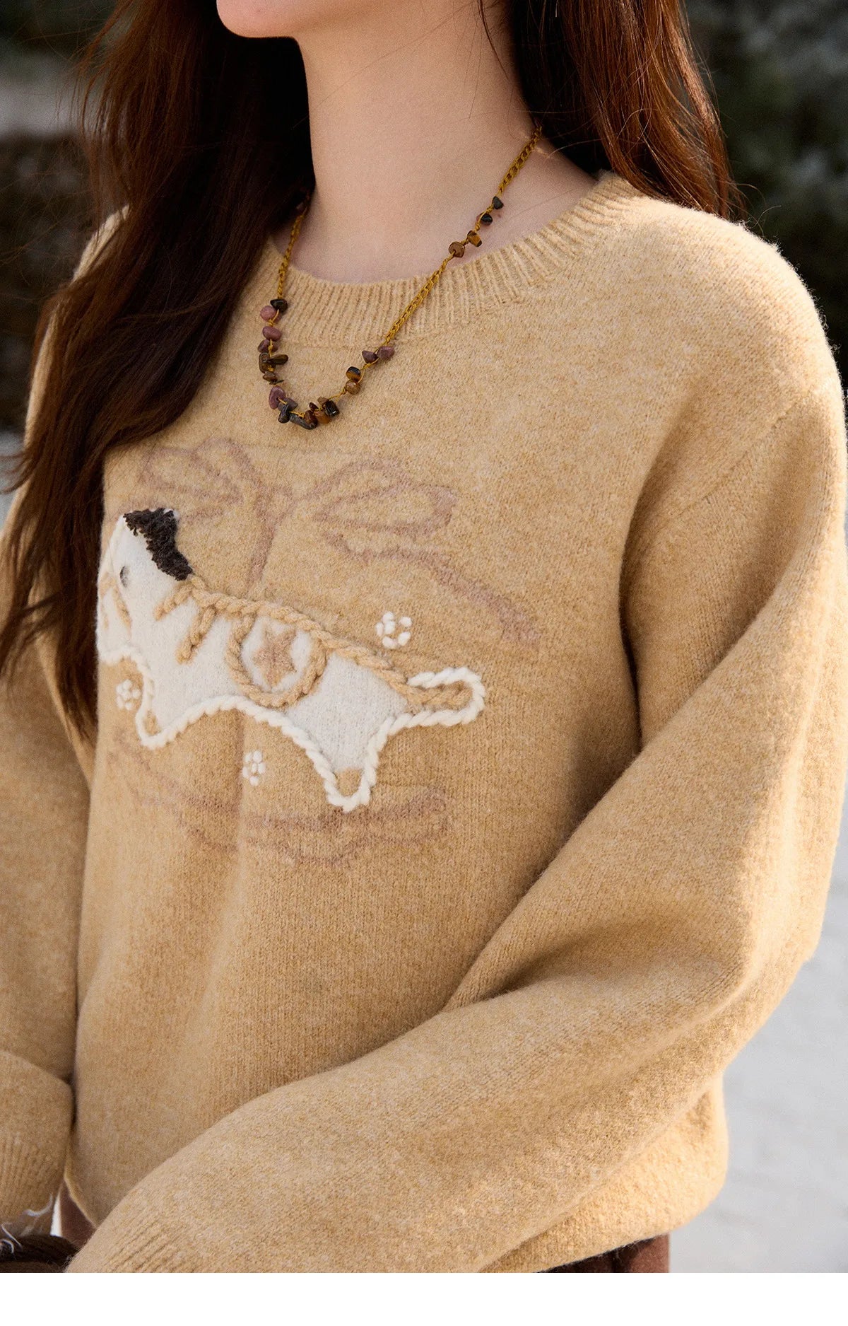 MISHOW Handmade Embroidered Jacquard Sweater for Women in Autumn Winter 2025 Thick Pony Knitted Pullover Sweaters MXE92Z2848