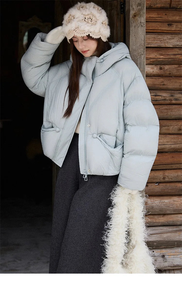 MISHOW Blue Down Coat Women 2025 Winter Fashion Elegant 90% White Duck Down Short Lightweight Puffer Jacket Warm MXE51Y0081