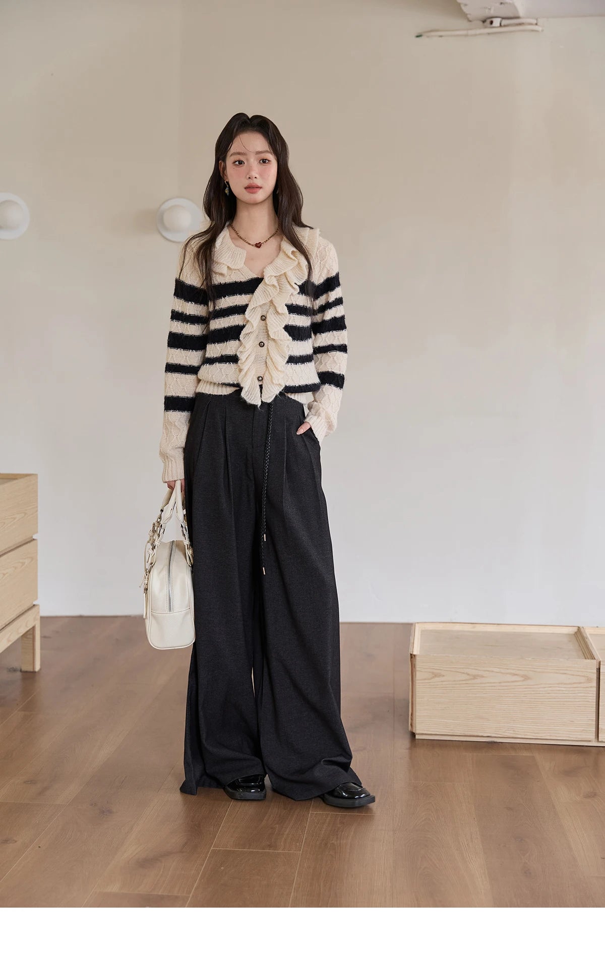 MISHOW Women's Trousers 2025 Autumn Winter Lace-up Gray Wide-leg Pants High Waist Slim Commuting Casual Pants Women MXE51K1106