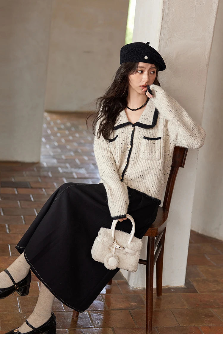 MISHOW Knitted Cardigan Color Clash Sweater Winter New Pockets Design Sweet Romantic Tops Versatile Coat Office Lady MXD55Z1054
