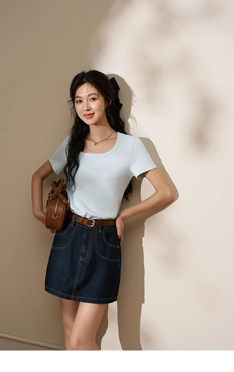 MISHOW High Waisted Denim Skirts for Women 2024 Summer New Fashion Simple Versatile Female Korean Style Chic Skirt MXD23B0366