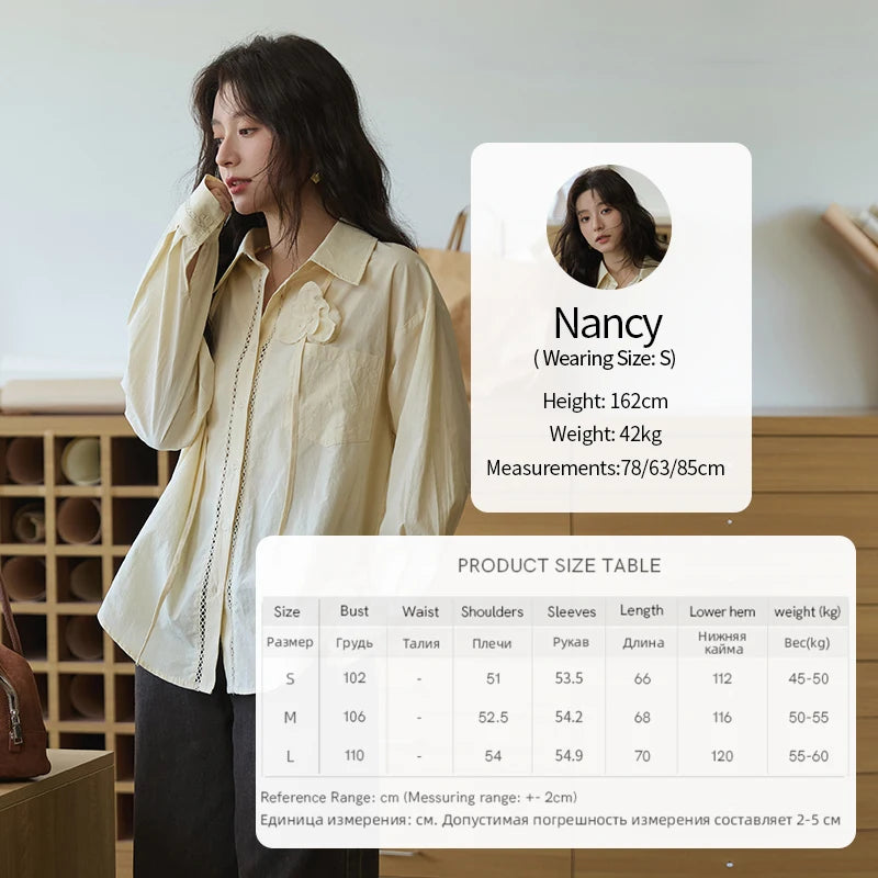 MISHOW 100% Cotton Shirt For Women Autumn 2025 New Fashion Petal Ribbon Button Long Sleeves Shirt Women's Clothing MXE41C2349