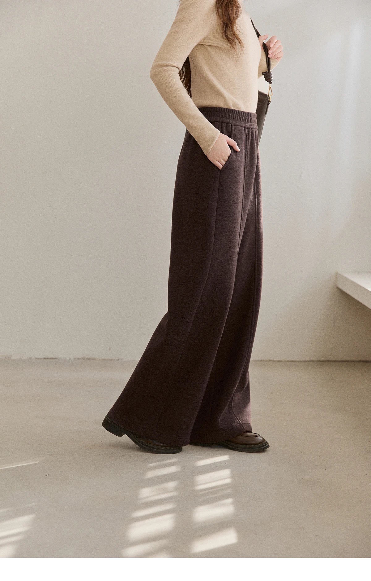 MISHOW High Waist Wide Leg Pants for Women 2025 Winter Casual Loose Thick Fleece Warm Knit Pants Straight Trousers MXE92K1127